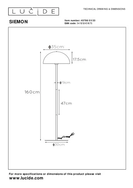 Lucide SIEMON - Lámpara de suelo - Ø 35 cm - 1xE27 - Verde - técnico